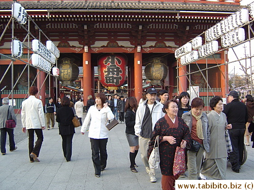 People leaving Sensoji Temple