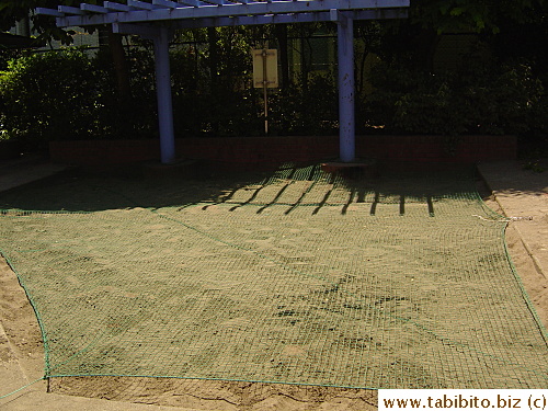 I guess this sand pit is covered so cats can't use it as a giant litter box