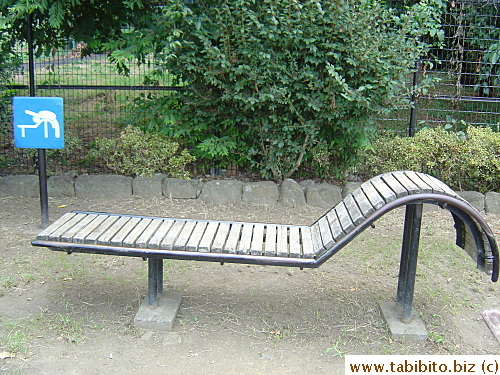 This stretching bench on the walkway by the river allows one to have a good stretch of the back