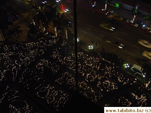 Looking down from our hotel room window at night