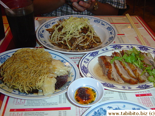 We went back a second time because the first meal was so good.  This time we ordered Coke, wanton noodles, roast duck and stir-fried beef with flat rice noodles.  The beef was very tough and the dish didn't taste like the one we had in Hong Kong.  The wantons was good but not great.  We didn't go back the third time.  I would've though if we were living in Kuala Lumpur, I'd like to try other dishes on their menu