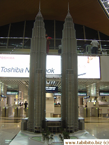 A Twin Towers model just in front of the immigration counters in KL Airport. There's no sign that says photographs are not allowed, in fact there were a couple of officers around me and they didn't seem to care what I was doing so I took its picture.