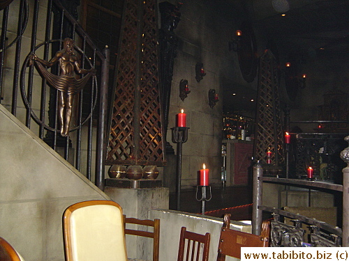 Burning candles in the very dark restaurant (my camera flash makes this corner look bright) adds mysteriousness to the atmosphere