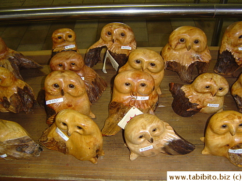 Owls carved from wood