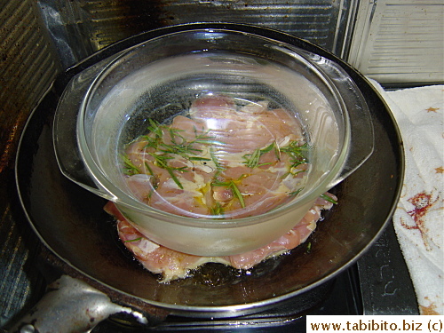 Weighing down the chicken while frying it will ensure a very crispy skin.  Turn it over after 4 minutes and fry the other side unweighted for 3 more minutes and you'll have juicy meat and crunchy skin chicken