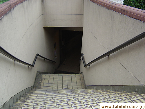 This stairway goes down to the underground cafeteria