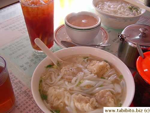 Wonton noodles for a late afternoon snack.  It was tasty, cheap and the chili oil was fantastic
