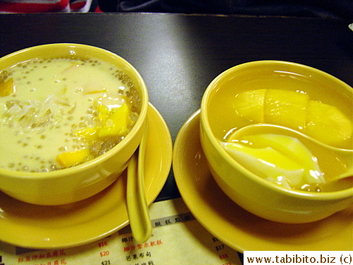 L: Coconut dessert with Pomelo and Mango HK$25/US$3.1  R: Tofu with pureed mango and a whole mango cheek HK$24/US$3