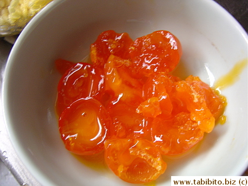 I cut each into halves, not very neatly though