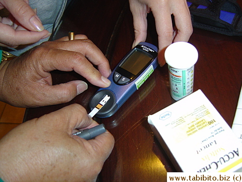 He also has a blood sugar machine