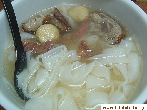 Our meal that night: BBQ pork, roast duck, fishballs and rice noodles, all courtesy of Sydney.  Hahaha 