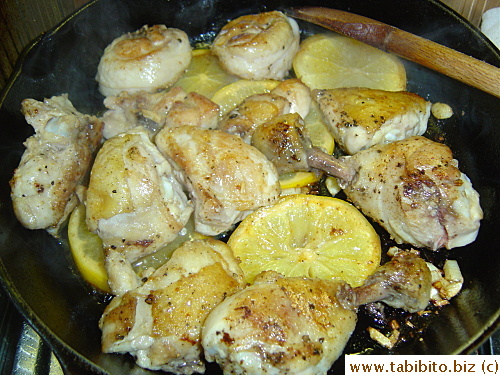 Returning chicken to the pan