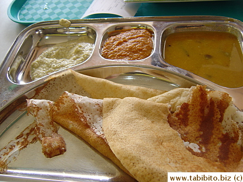 Plain dosai S$1.8, I ate part of it before I remembered to take its picture (no GST and no service charge in the shop)