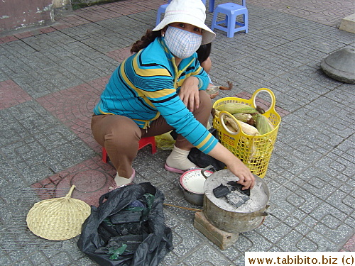 Charcoal grilled food is common