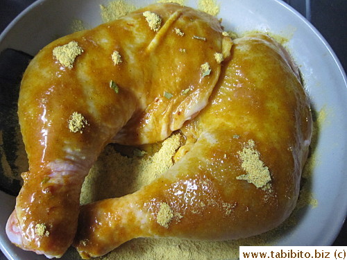 After a coupla minutes, it turns into a paste and the chicken is marinated in it for two hours