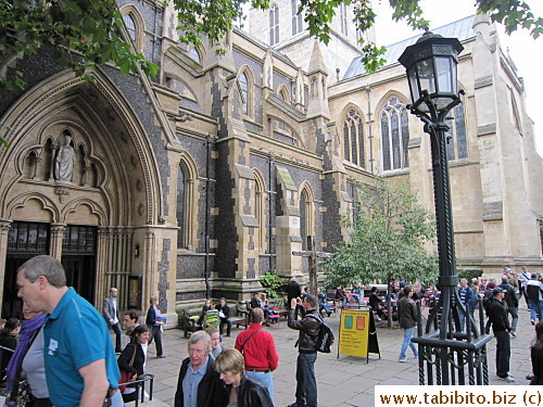 The eating area is actually the courtyard of a church
