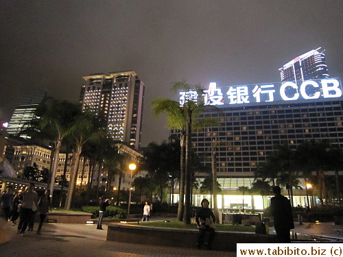 Leaving the Symphony Of Lights, I shot this picture of (L to R): i Square, Peninsula, Sheraton and Hyatt