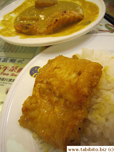 Two big pieces of deep-fried thick flaky fish were pretty tasty