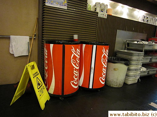 Soft drinks were stored in those big containers