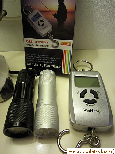 Great value purchase (flashlights US$1.5 each, portable electronic scale US$8)