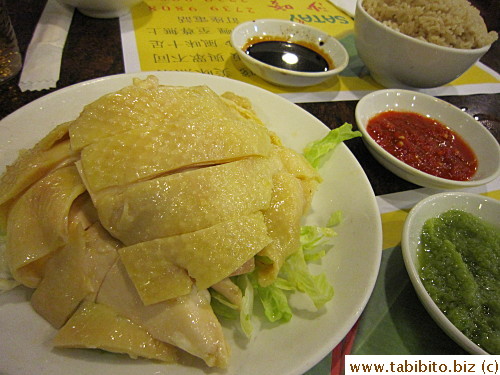 Hainan Chicken (half) HK$68/US$8.5,  chicken rice HK$9/US$1.2 a bowl