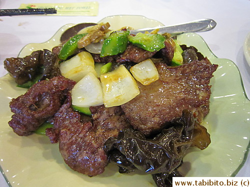 The flavor of this stirfry dish was alright and the beef was huge like steak