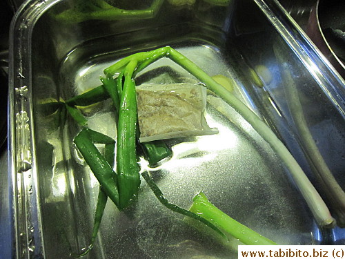 After blanching the duck, I re-use the ginger and spring onion to cook the stock