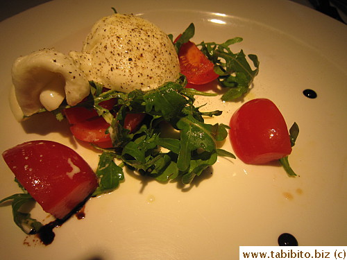 KL opted for tomato and burrata salad,