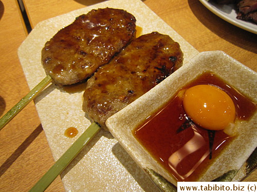Side dish: minced beef tongue on a stick