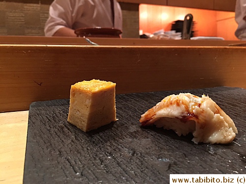 White eel, a.k.a. Anago, on the right, they said it was very delicious