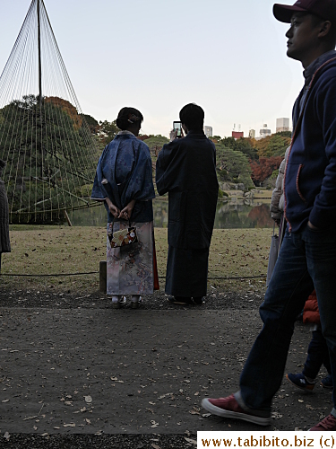 A couple in Kimono enjoy the view