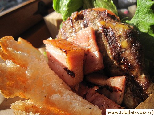 I prefer bacon slices in a burger.  These big chunks were difficult to eat