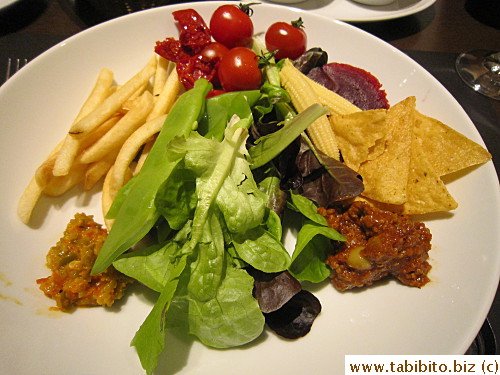 A small salad bar accompanies the all-you-can-eat lunch set