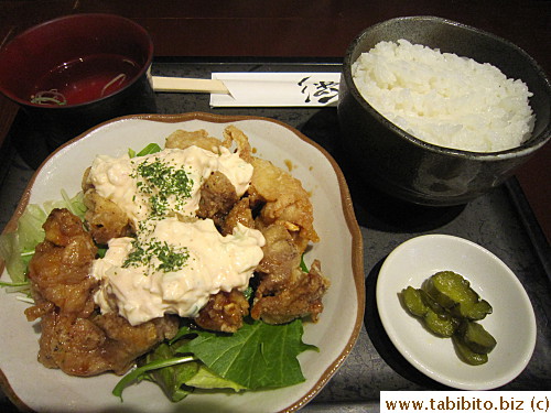 Nanban Chicken Set (fried chicken in a vinegary sauce topped with truck-load of chunky mayo)